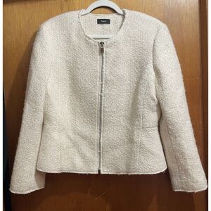 THEORY BLAZER WOMENS SIZE 14 CREAM WOOL BLEND ZIP UP FULLY LINED DESIGNER JACKET